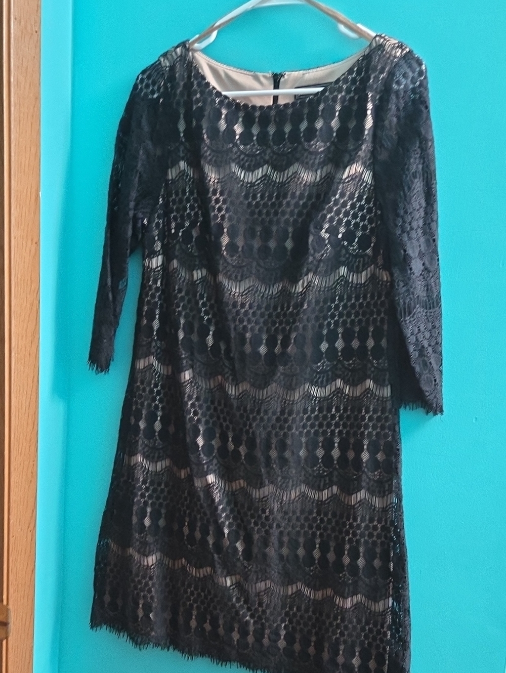 Jessica Howard Black Lace Overlay Dress with Nude Lining